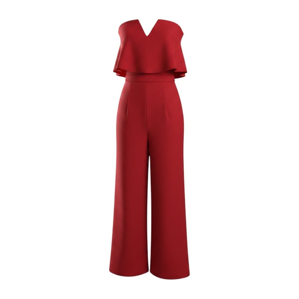 Lulu's Red Strapless Wide Leg Jumpsuit XS Classic Minimalist Chic Wedding Guest